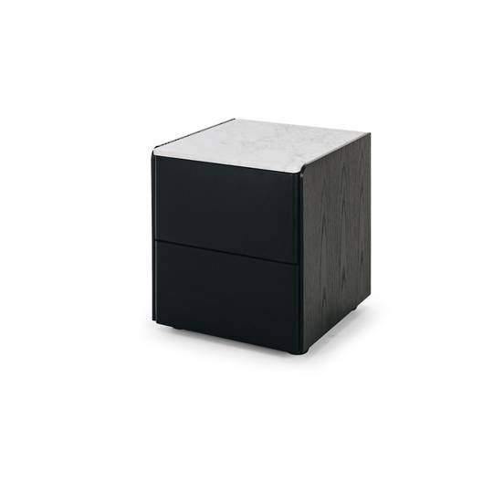 Cube Black Oak Side Table 2 drawer  - Marble Top